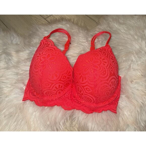 aerie Other - Aerie Real Power Plunge Bra Lace Padded Underwire Womens 32DDD Bright Orange